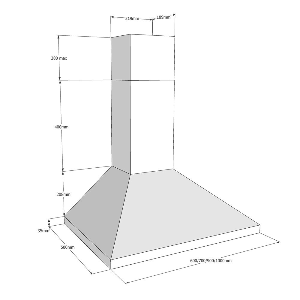 CDA ECH103SS - Chimney Extractor, 3 speeds, LED lighting, Stainless Steel  Dimensions