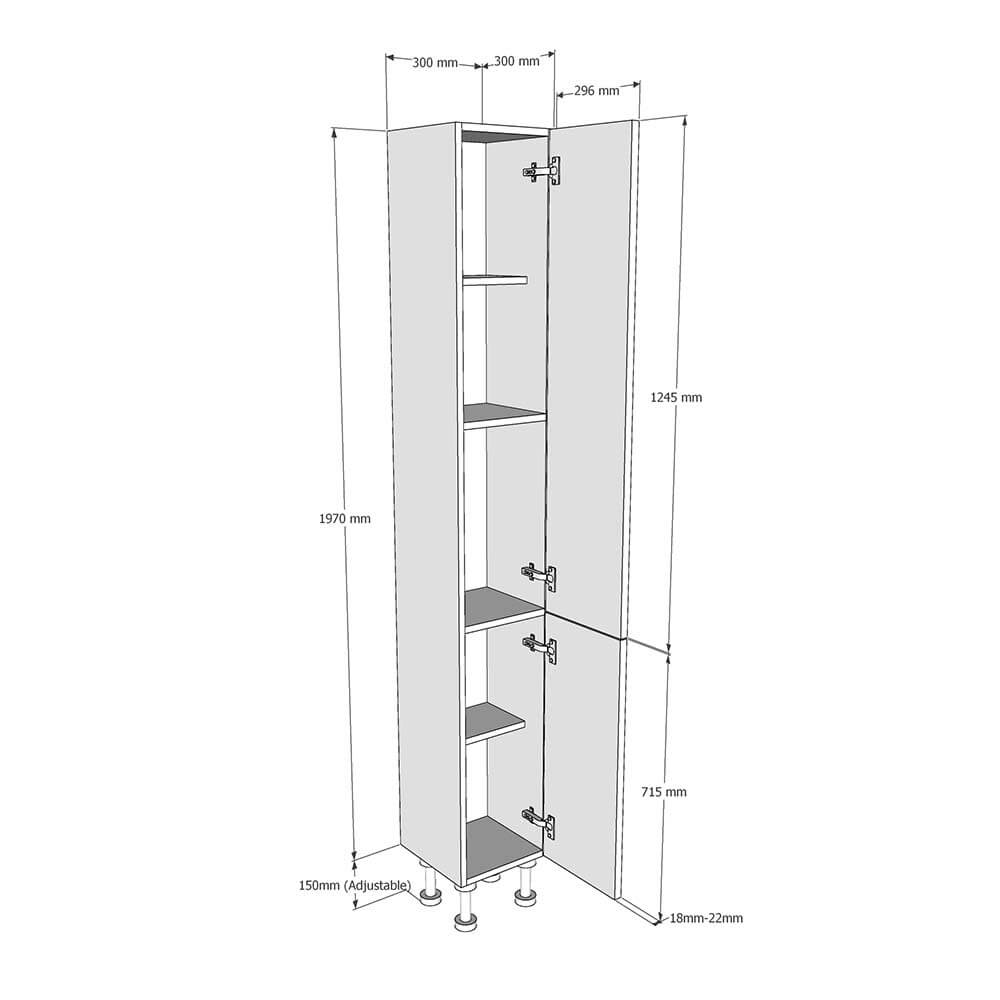300mm Tall Larder Unit - 715mm Lower Door (Medium) (300mm Deep) Dimensions