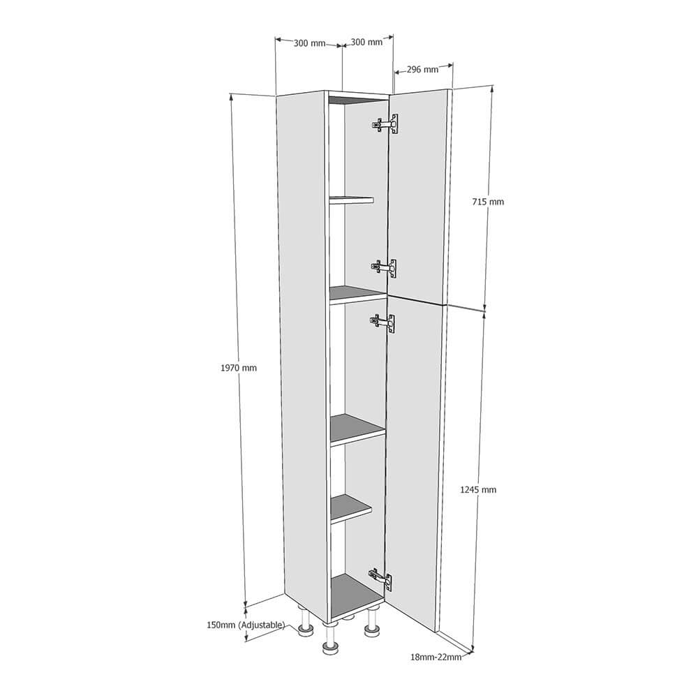 300mm Tall Larder Unit - 715mm Top Door (Medium) (300mm Deep) Dimensions