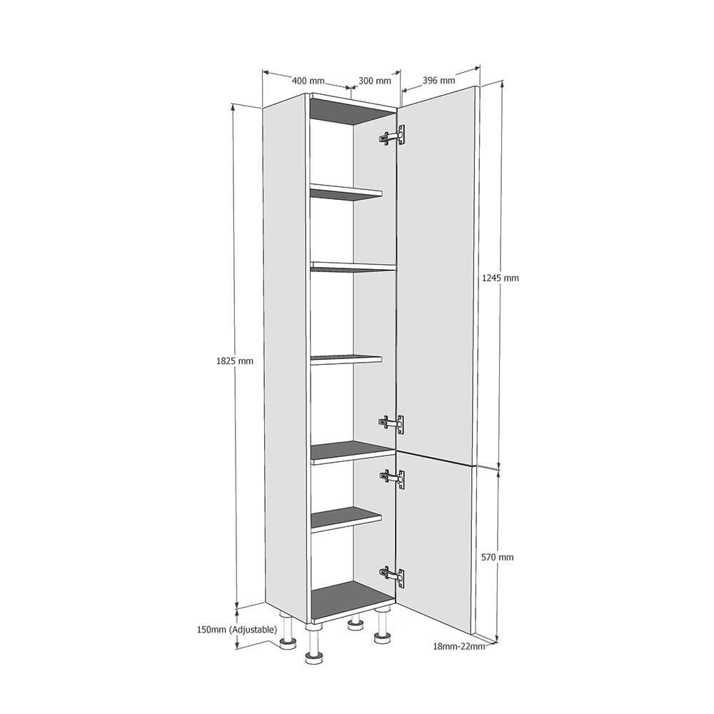 400mm True Handleless Tall Larder Unit - 570mm Lower Door - Right Hand (Low) (300mm Deep) Dimensions