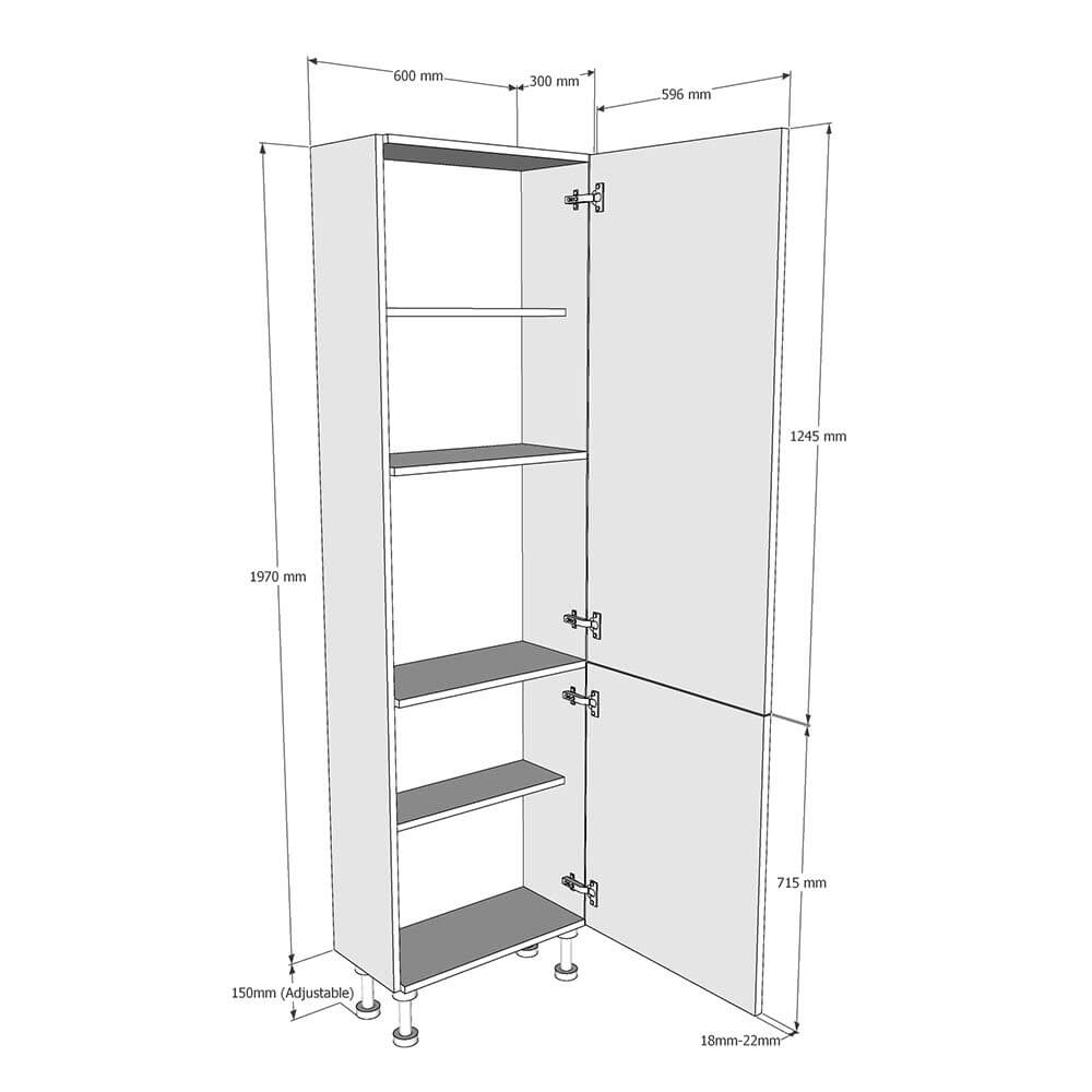 600mm True Handleless Tall Larder Unit - 715mm Lower Door - Right Hand (Medium) (300mm Deep) Dimensions