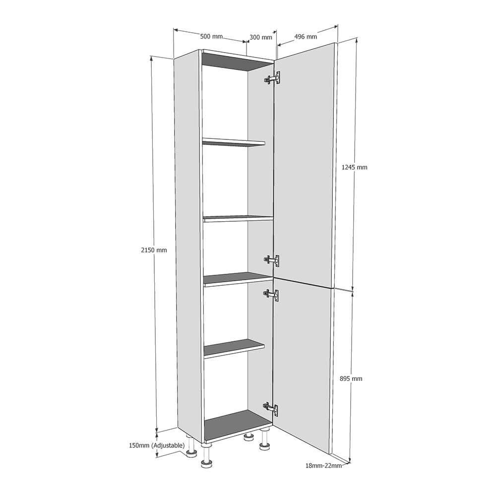 500mm True Handleless Tall Larder Unit - 895mm Lower Door - Right Hand (High) (300mm Deep) Dimensions