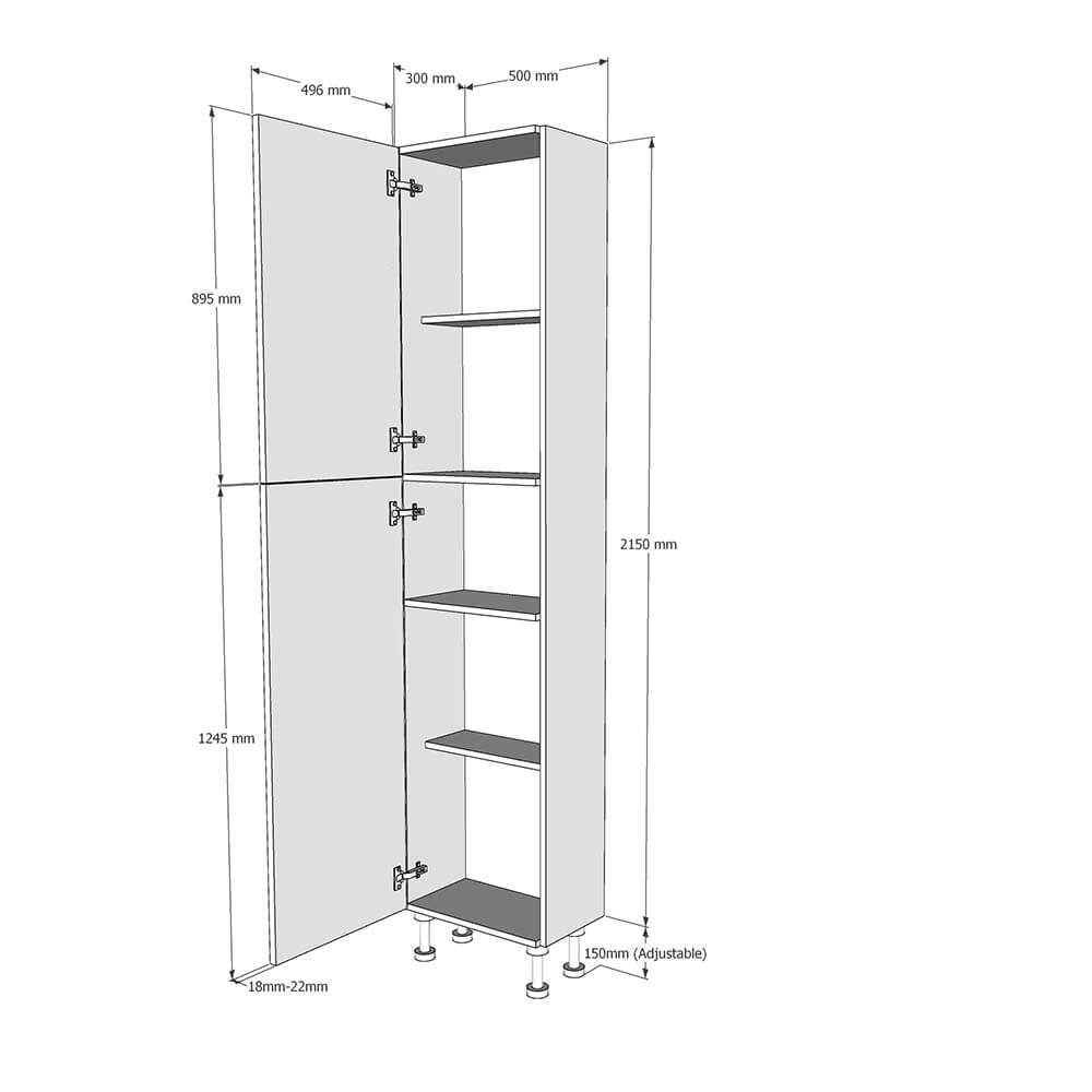 500mm True Handleless Tall Larder Unit - 895mm Top Door - Left Hand (High) (300mm Deep) Dimensions