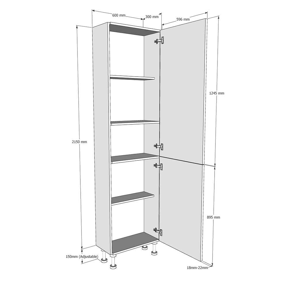 600mm True Handleless Tall Larder Unit - 895mm Lower Door - Right Hand (High) (300mm Deep) Dimensions