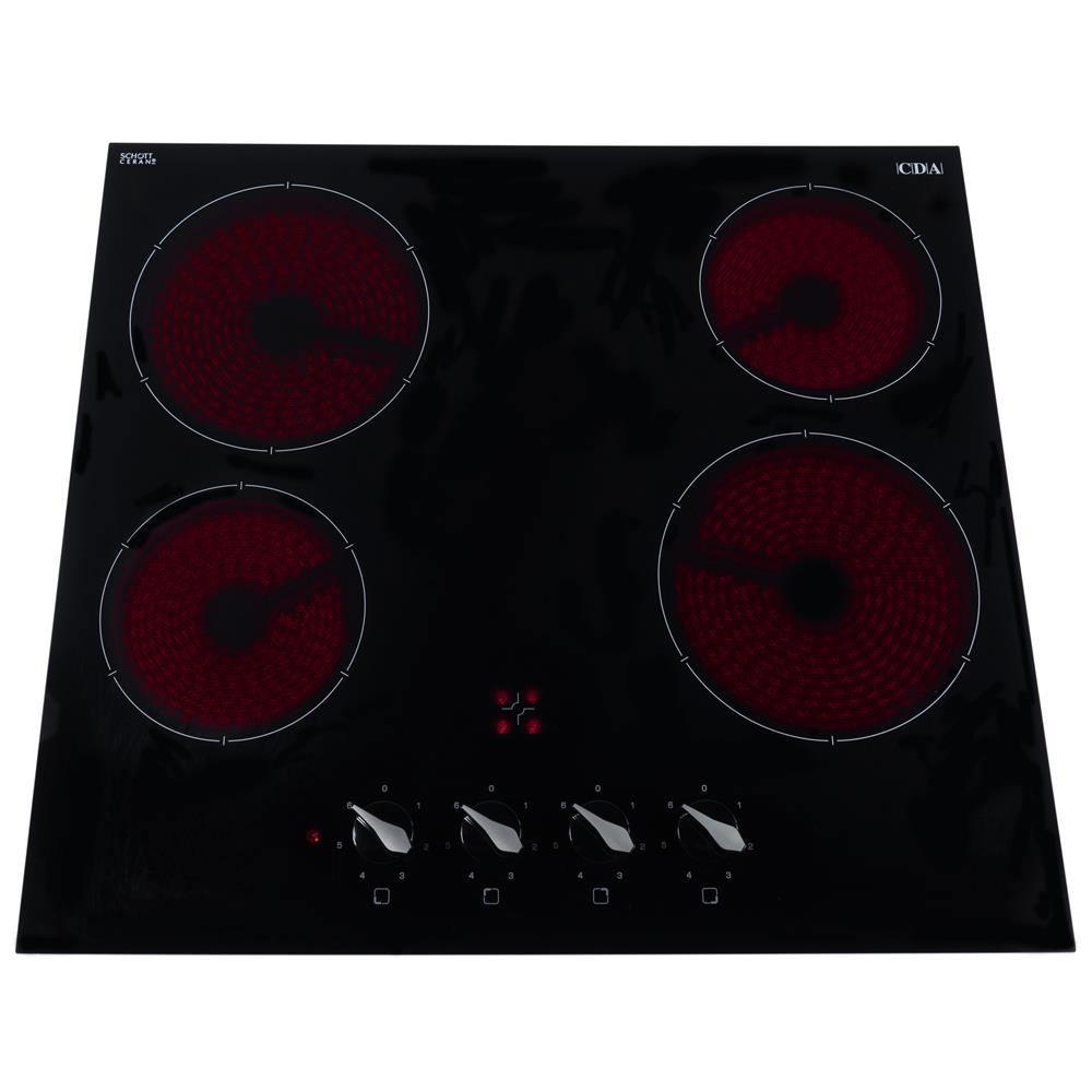 CDA HC6312FR 58cm 4 Zone Ceramic Hob, Frameless, Black Glass Image