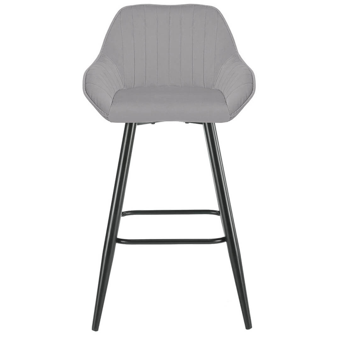 AURORA-Velluto-Velvet-Bar-Stool-Grey-Front