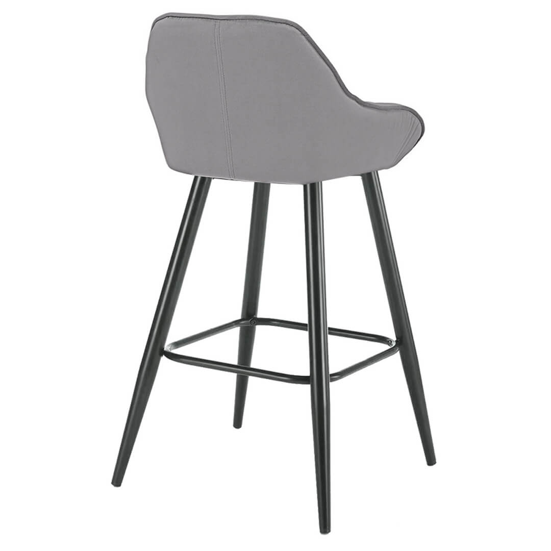 AURORA-Velluto-Velvet-Bar-Stool-Grey-Rear-Angle