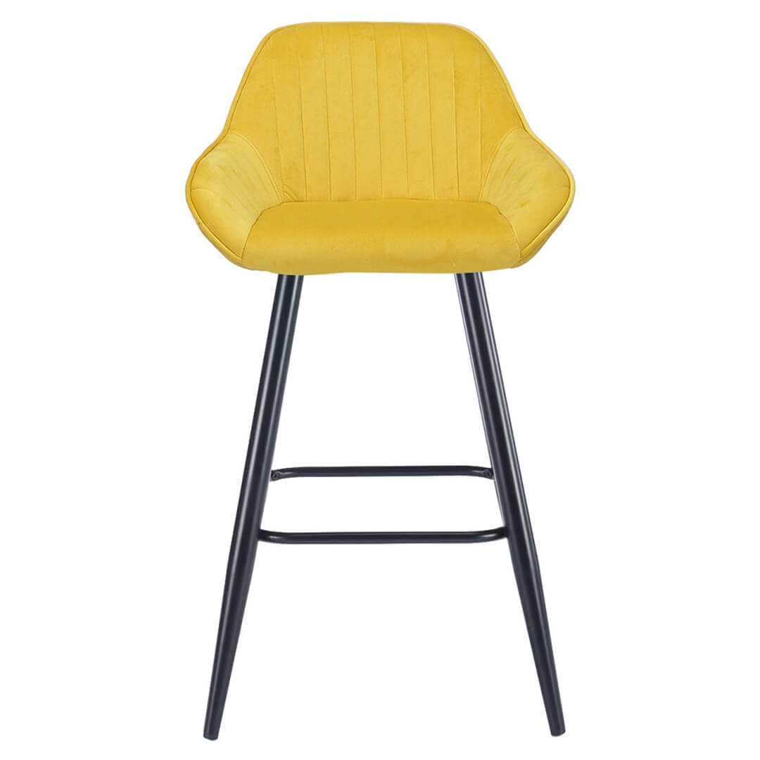 AURORA-Velluto-Velvet-Bar-Stool-Mustard-Front