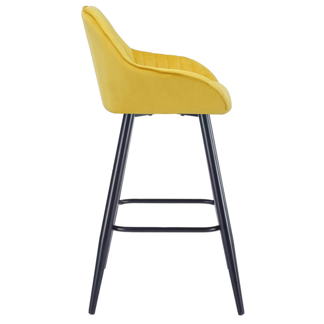AURORA-Velluto-Velvet-Bar-Stool-Mustard-Left-Side
