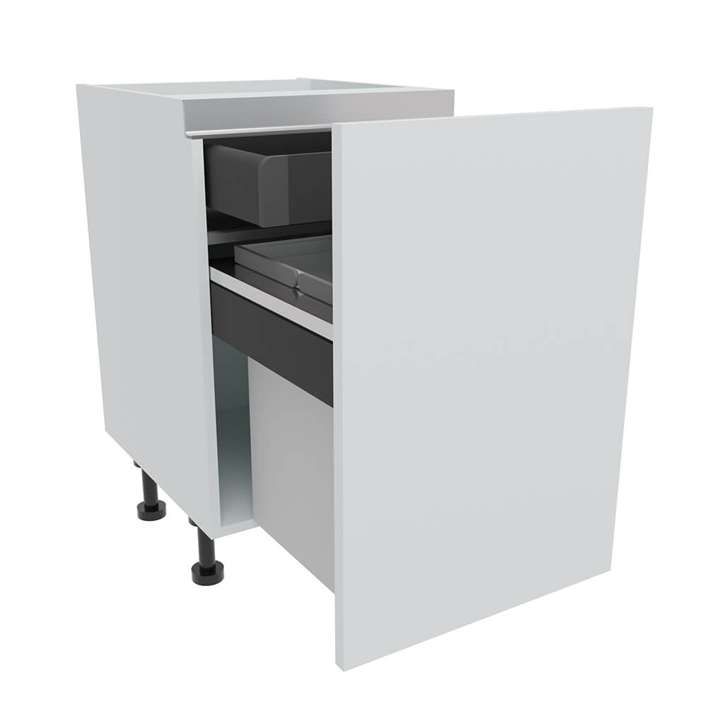 500mm True Handleless BIN STORE Base Unit Highline with Internal Drawer (2 x 21L)