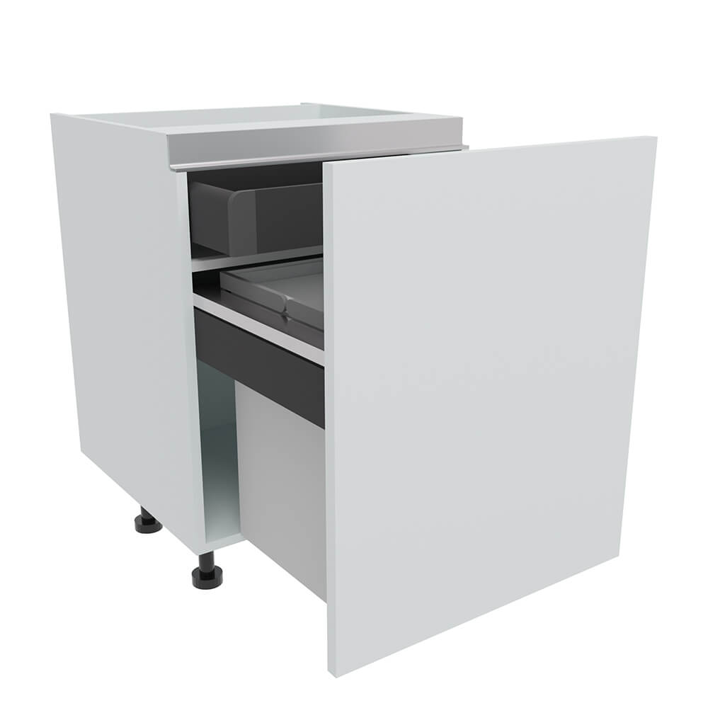 600mm True Handleless BIN STORE Base Unit Highline with Internal Drawer (2 x 28L)