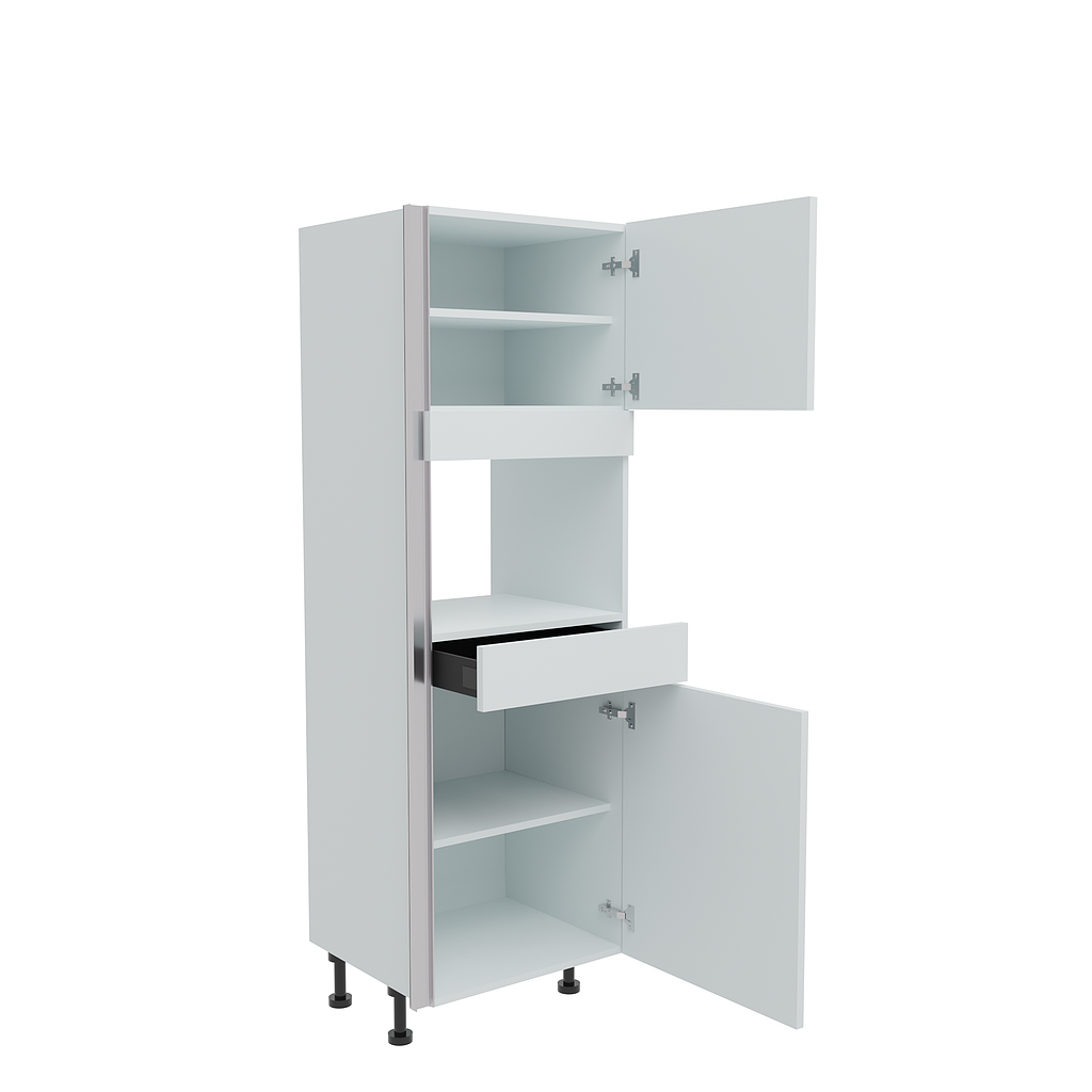 600mm True Handleless Tall Microwave Housing with Drawer & Doors - RH Hinge (Low)