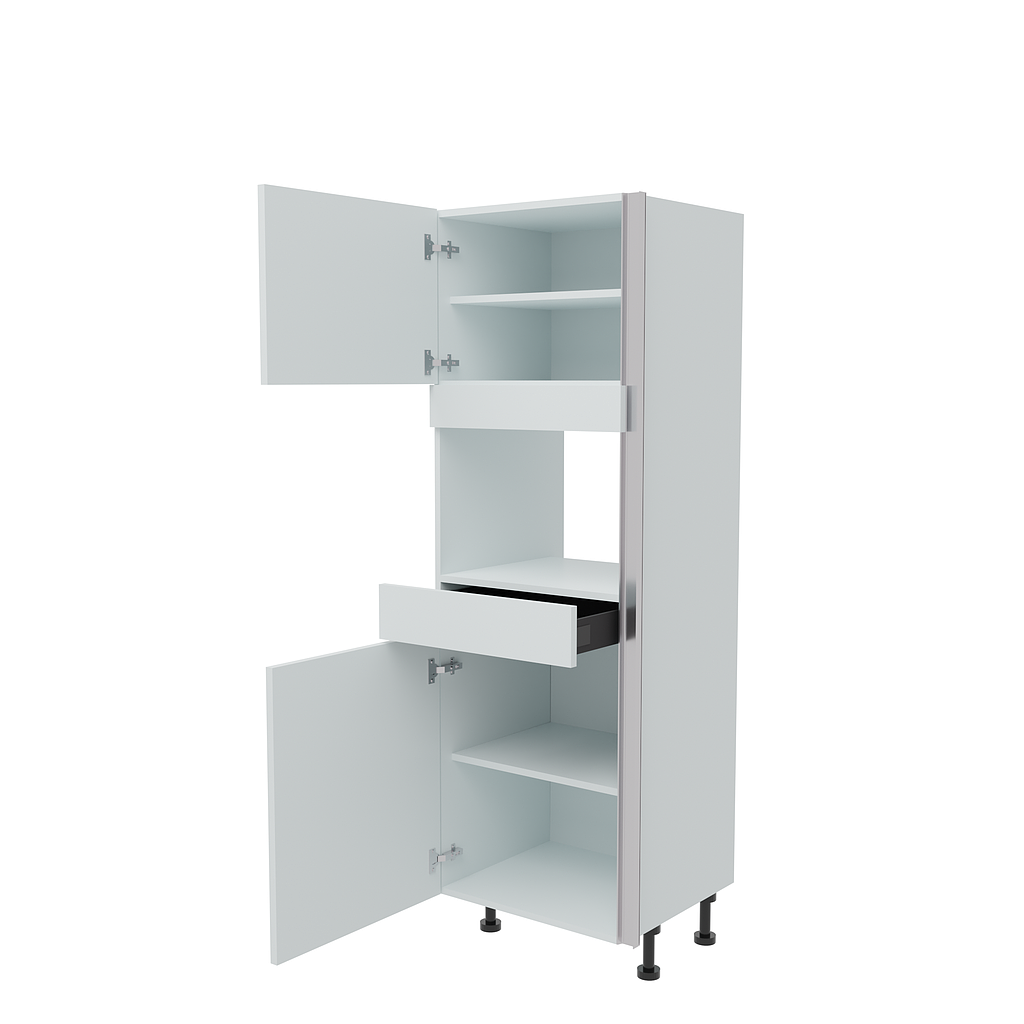 600mm True Handleless Tall Microwave Housing with Drawer & Doors - LH Hinge (Low)