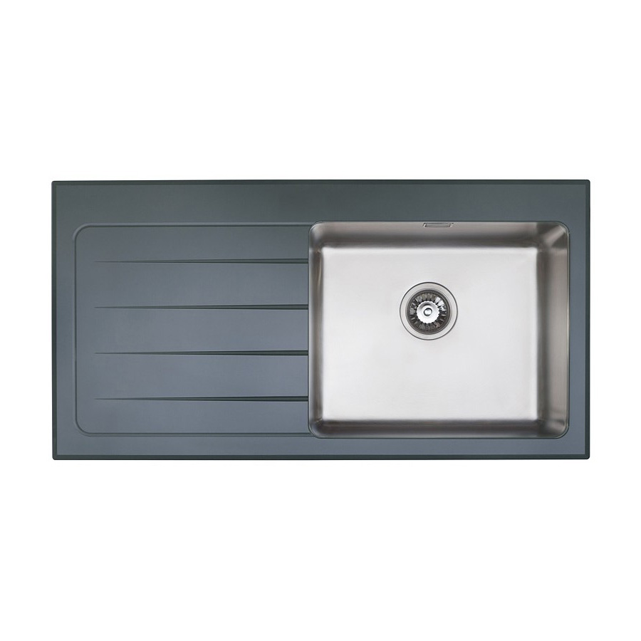 Fender 1.0 bowl Brushed Steel and Black Glass Inset Sink - LH Drainer