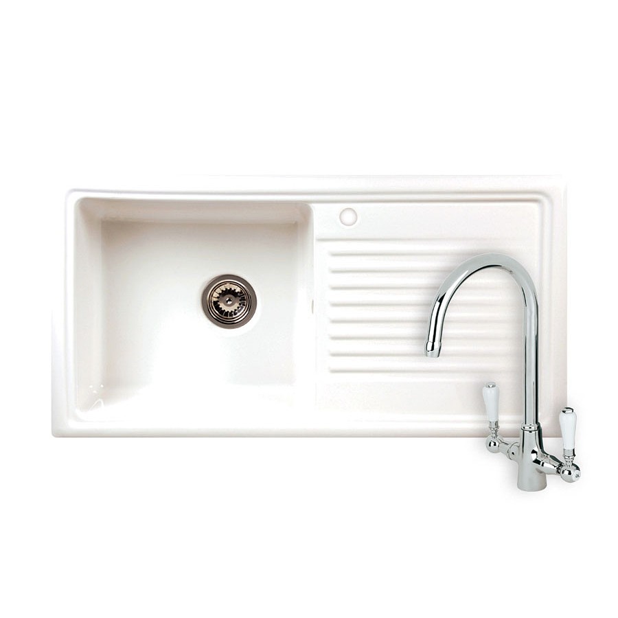 Liffey tap pack 1.0 bowl Ceramic White Inset Sink & Tap Pack