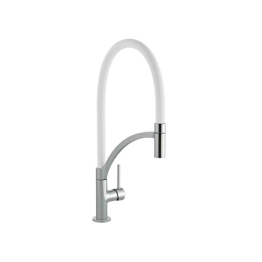 Mures pull out White and Brushed Steel Single Lever Mixer Tap