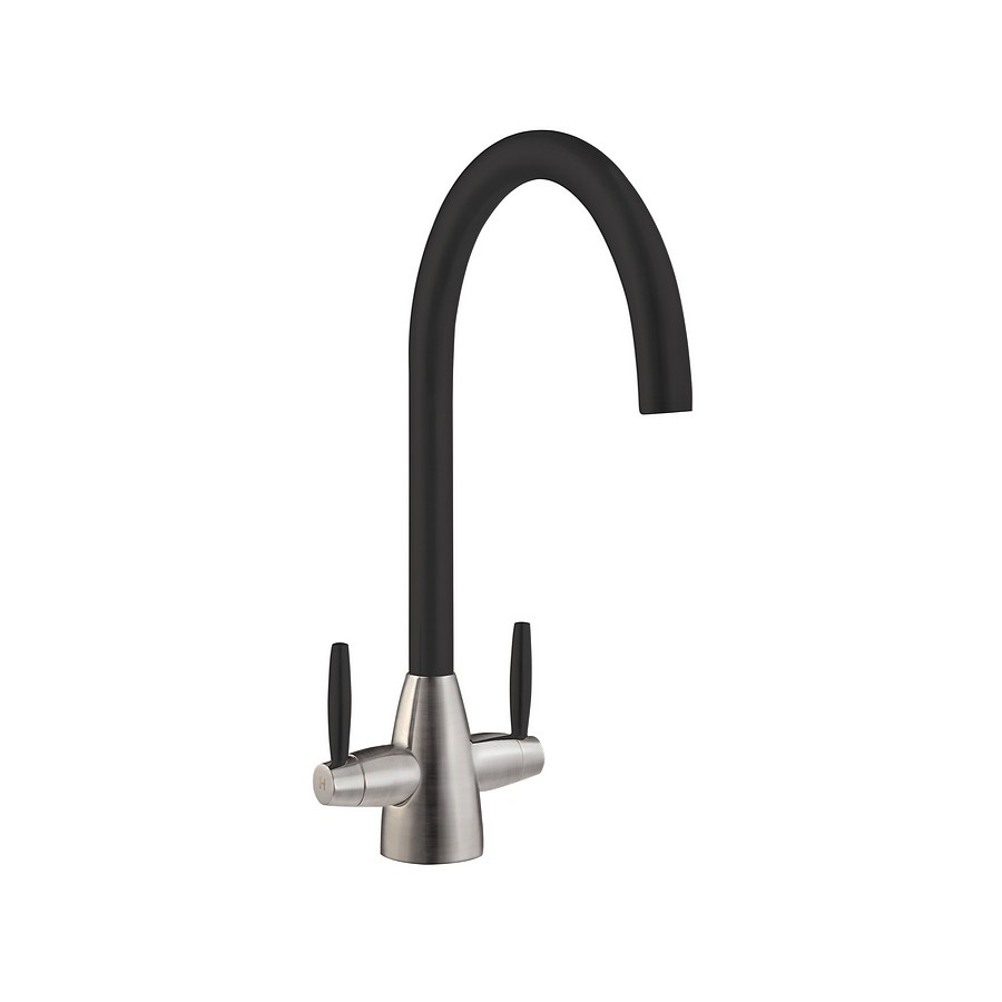 Oka Black and Brushed Steel Twin Lever Mixer Tap
