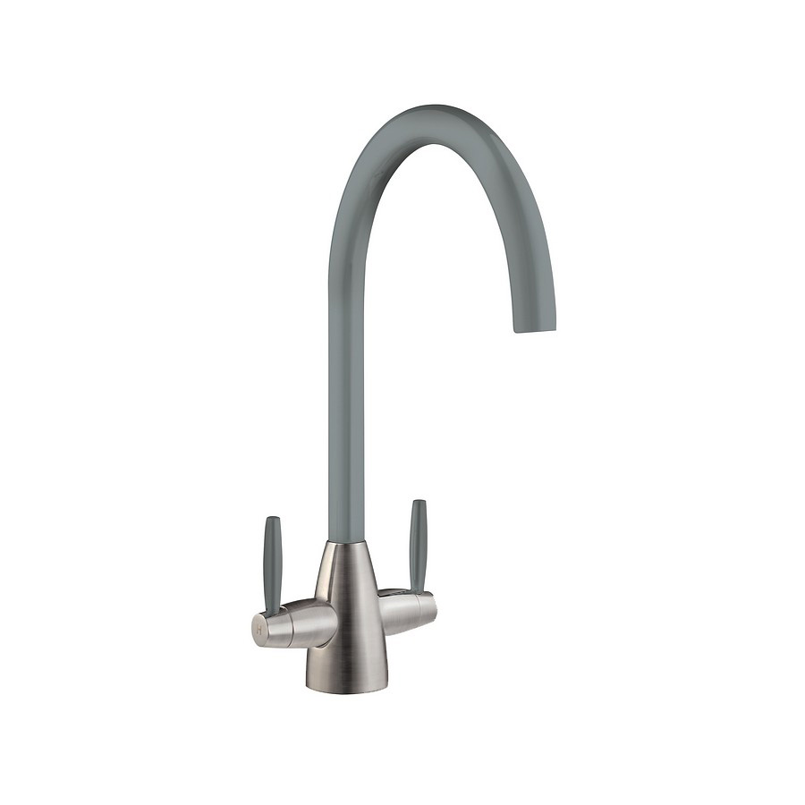 Dniester Grey and Brushed Steel Twin Lever Mixer Tap