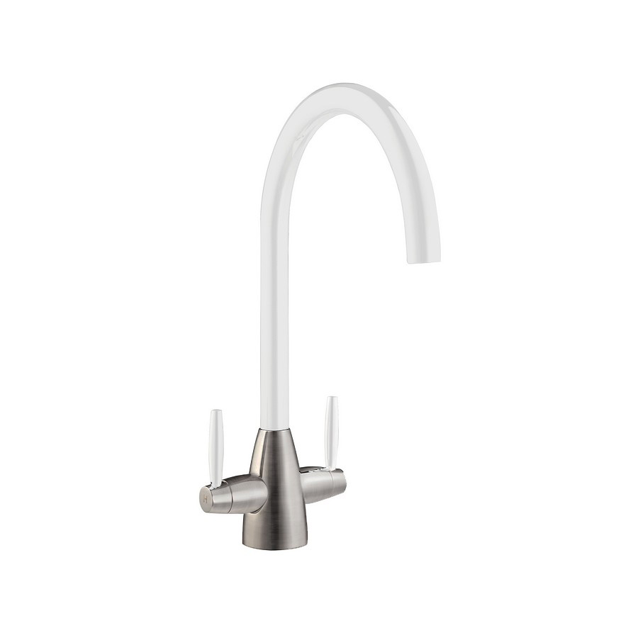 Balaya White and Brushed Steel Twin Lever Mixer Tap