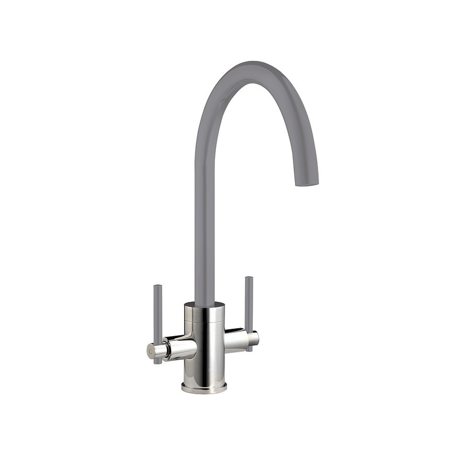 Dnieper  Grey and Brushed Steel Twin Lever Mixer Tap