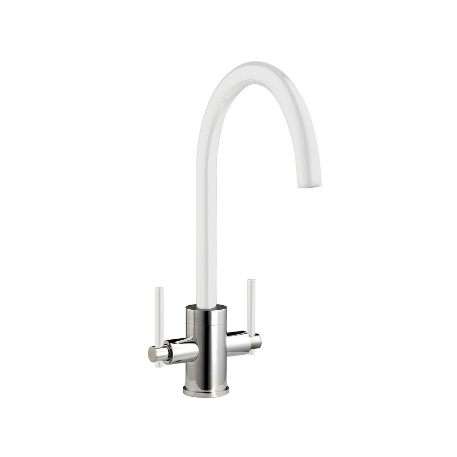 Douro White and Brushed Steel Twin Lever Mixer Tap