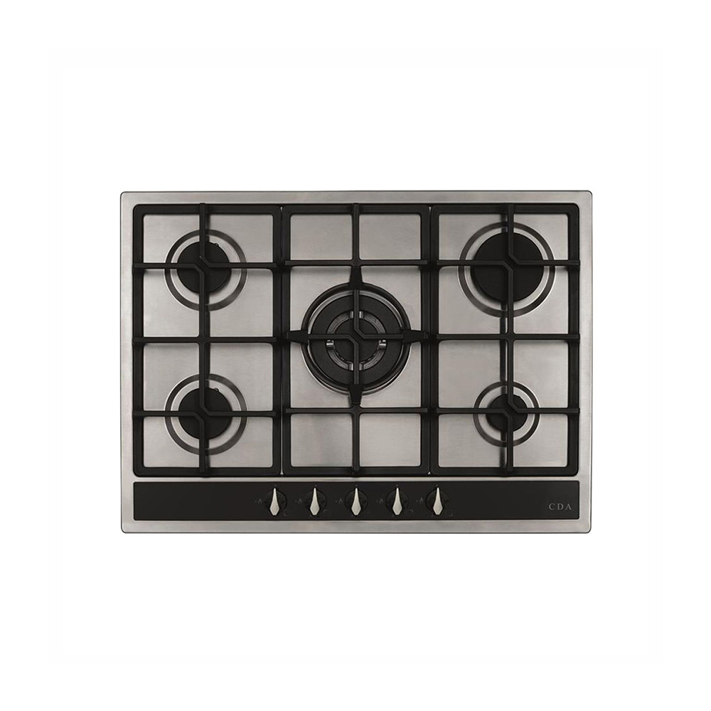 CDA HG7351SS 68cm 5 Ring Gas Hob, Cast Iron Supports, Stainless Steel