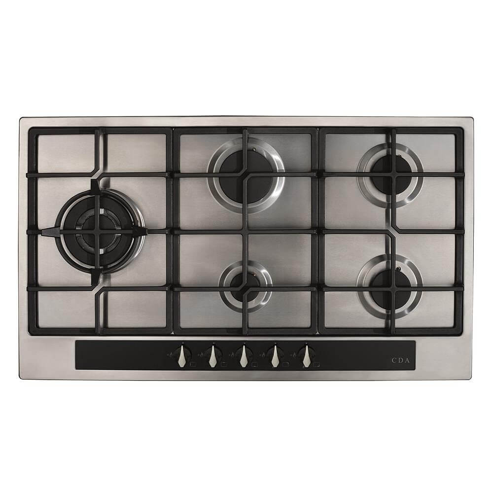CDA HG9351SS 86cm 5 Ring Gas Hob, Cast Iron Supports, Stainless Steel