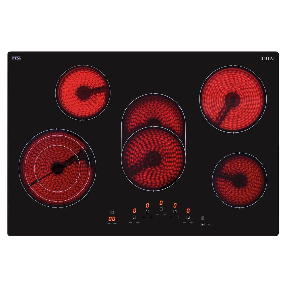 CDA HC7621FR 77cm 5 Zone Ceramic Hob, Frameless, Black Glass