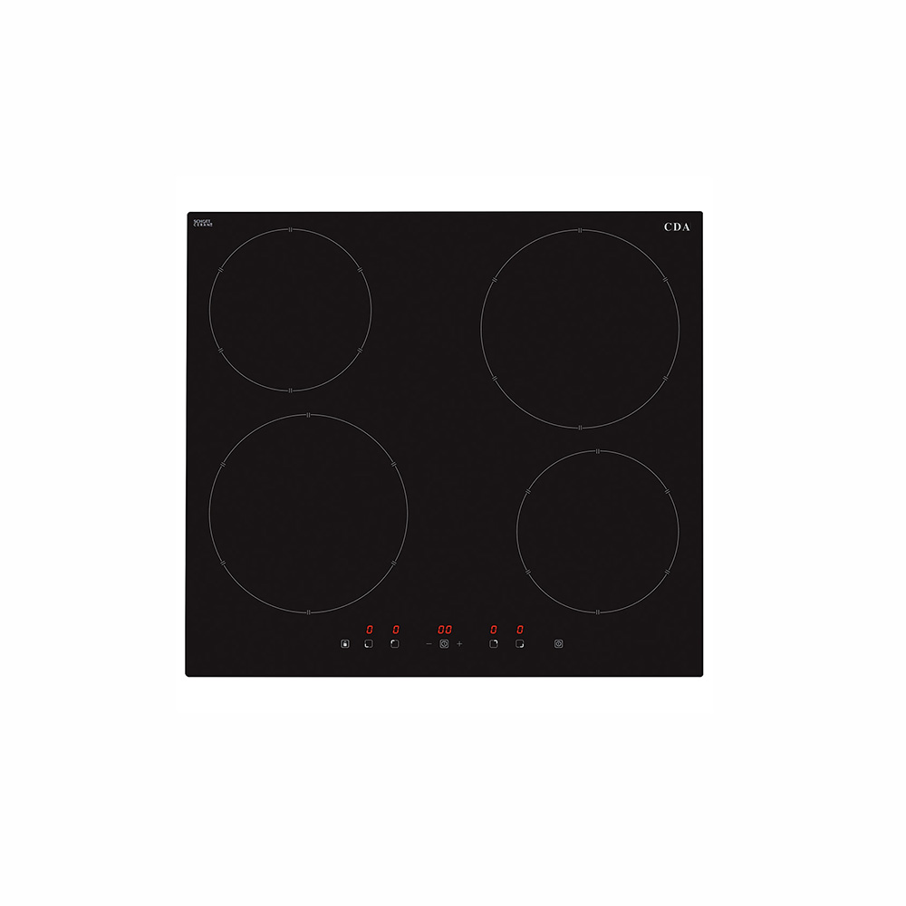 CDA HN6111FR 58cm 4 Zone Frameless Induction Hob, Touch Control, Black Glass