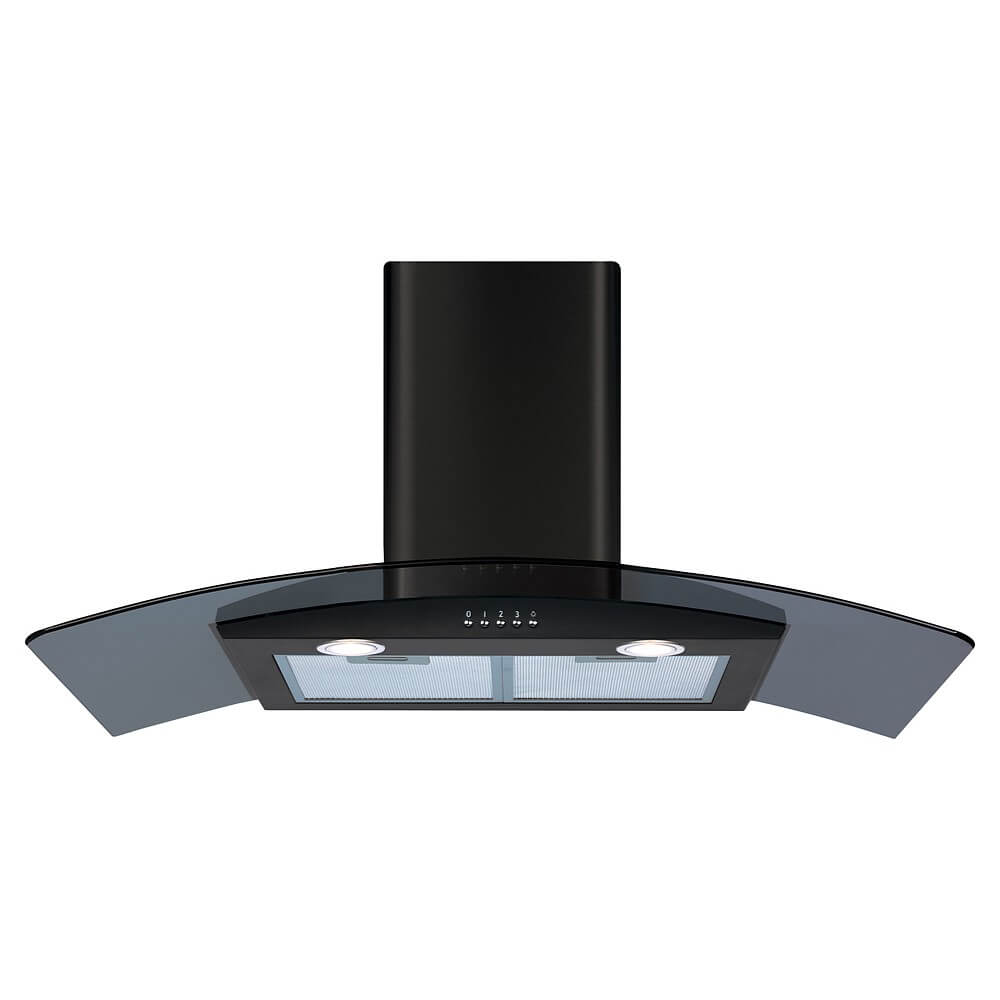 CDA ECP92BL 90cm Curved Glass Extractor, Black, 3 Speed