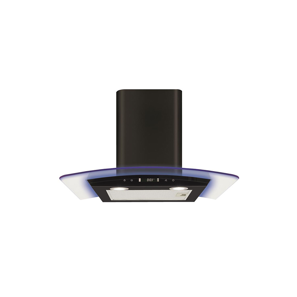 CDA EKP60BL 60cm Curved Glass Extractor with LED Edge Lighting, Black, 3 Speed