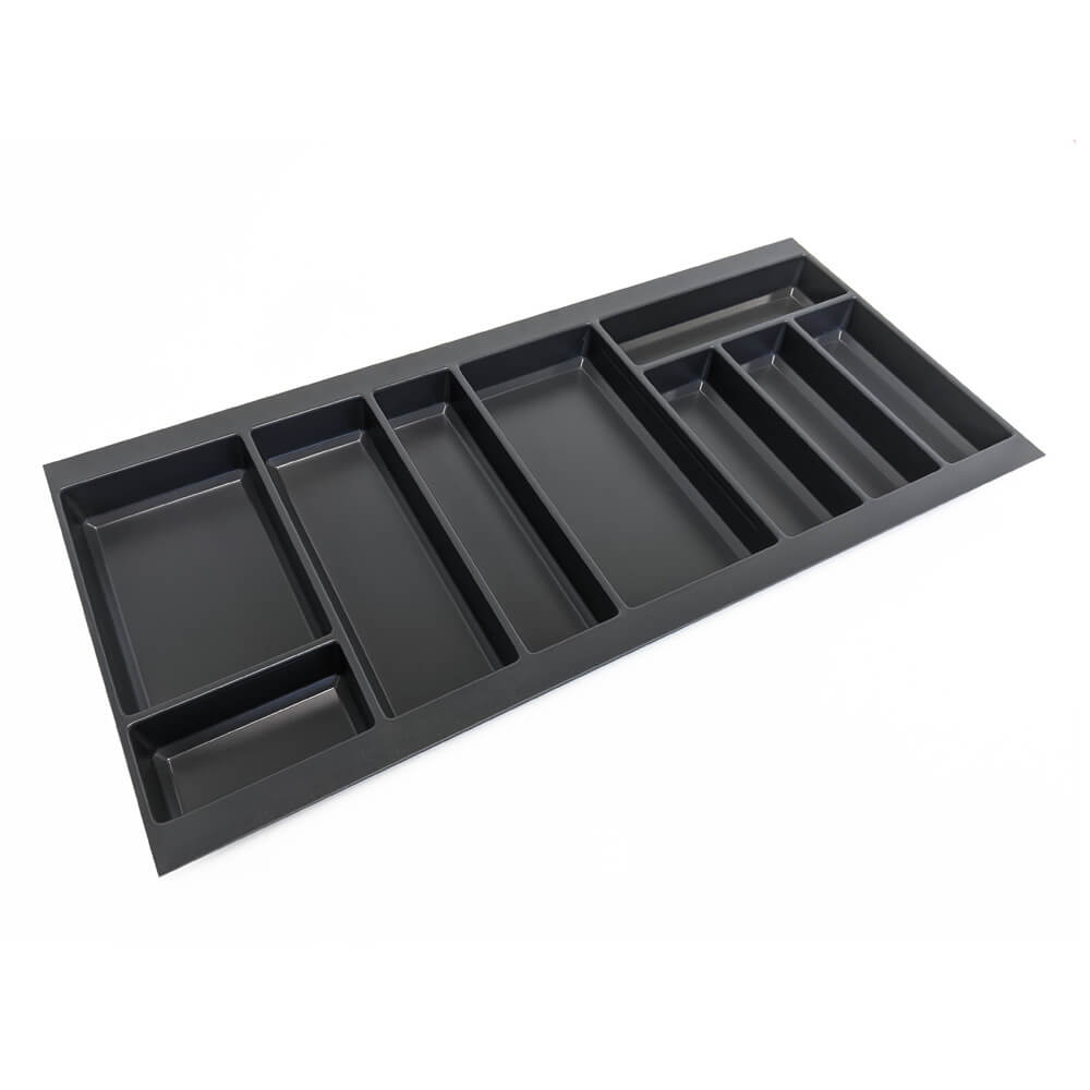 3-Piece Cutlery Organizer Box With Lids & Drain Tray - Kitchen Utensil Drawer Storage, Black