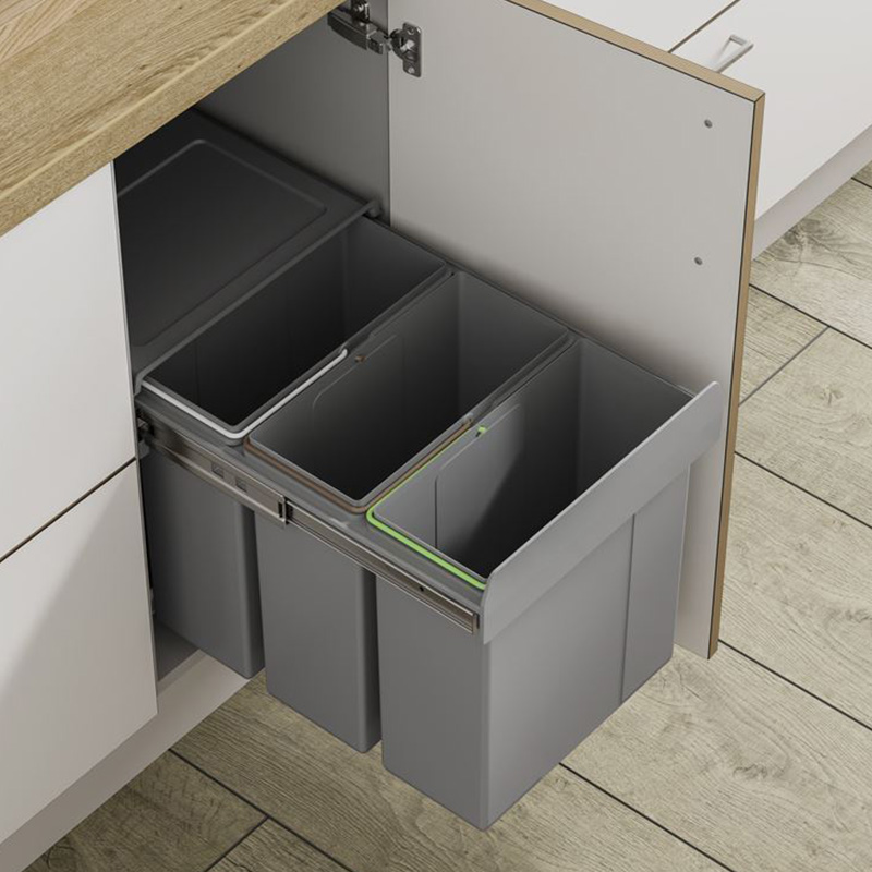 Base Mounted Pull-Out Waste Bin - 3 x 10 Litre - 300mm Wide