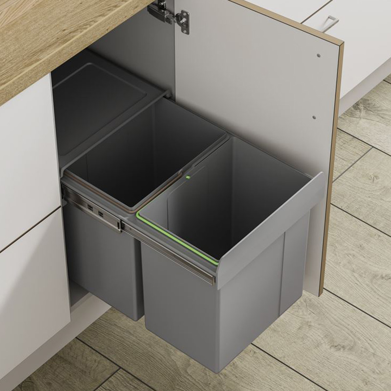 Base Mounted Pull-Out Waste Bin - 2 x 20 Litre - 400mm Wide