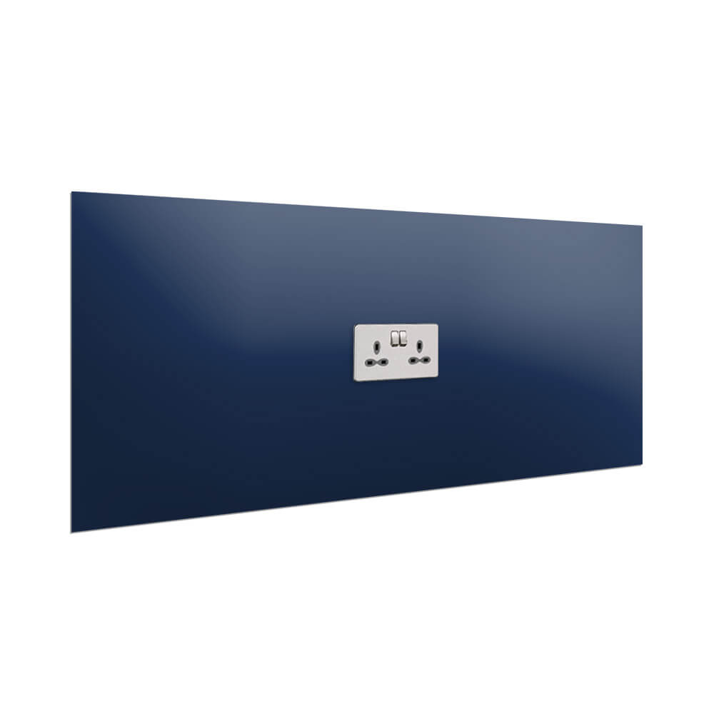 Aurora Painted Glass Splashback - 400mm High with 1 x Socket Cutout - Marine Blue