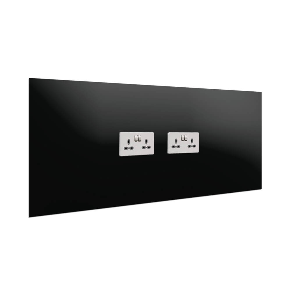 Aurora Painted Glass Splashback - 400mm High with 2 x Socket Cutouts - Black