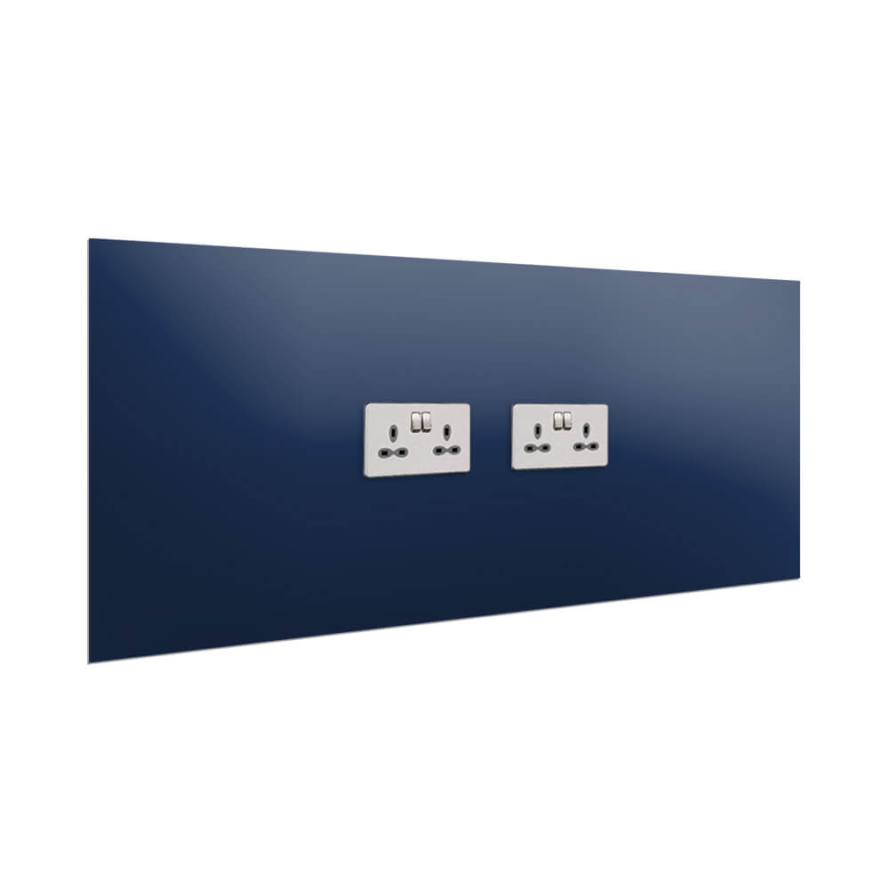 Aurora Painted Glass Splashback - 400mm High with 2 x Socket Cutouts - Marine Blue