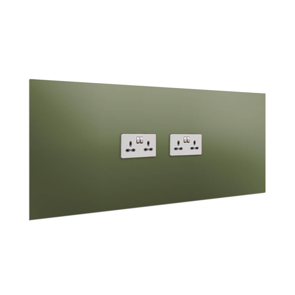 Aurora Painted Glass Splashback - 400mm High with 2 x Socket Cutouts - Olive