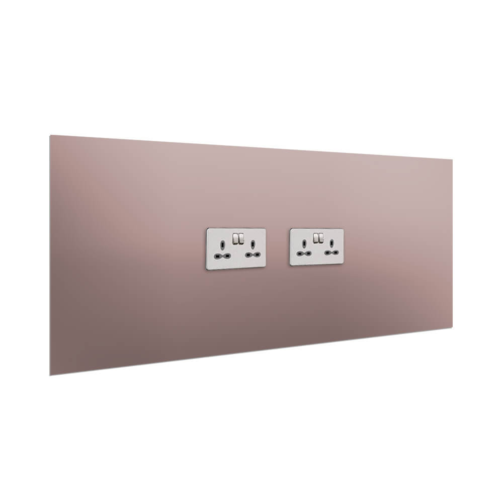 Aurora Painted Glass Splashback - 400mm High with 2 x Socket Cutouts - Vintage Pink