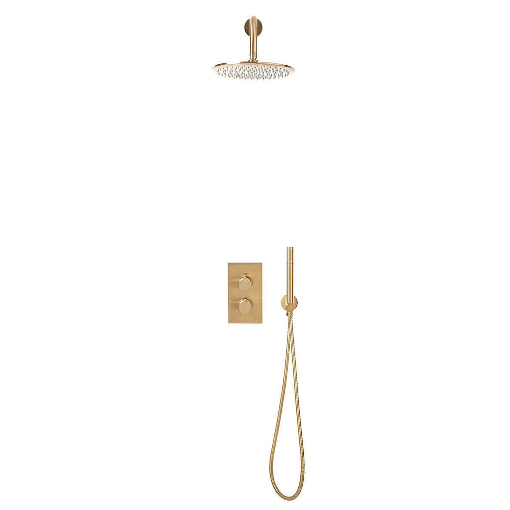 Core Round Handle Shower arm Drench head Handset & mounting bracket - Brushed Brass