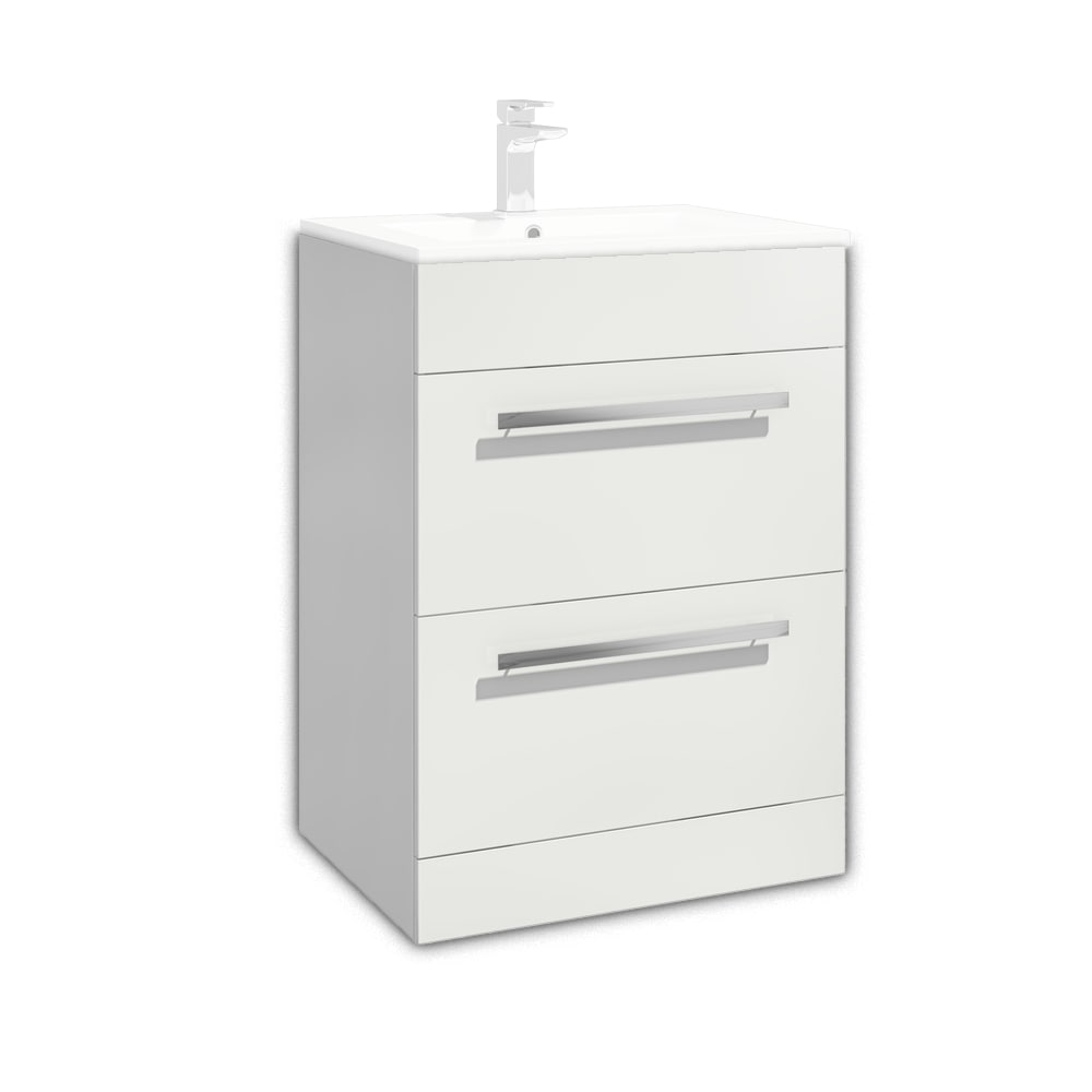 Lili 600mm Cabinet - Standalone Two Drawer - Gloss White
