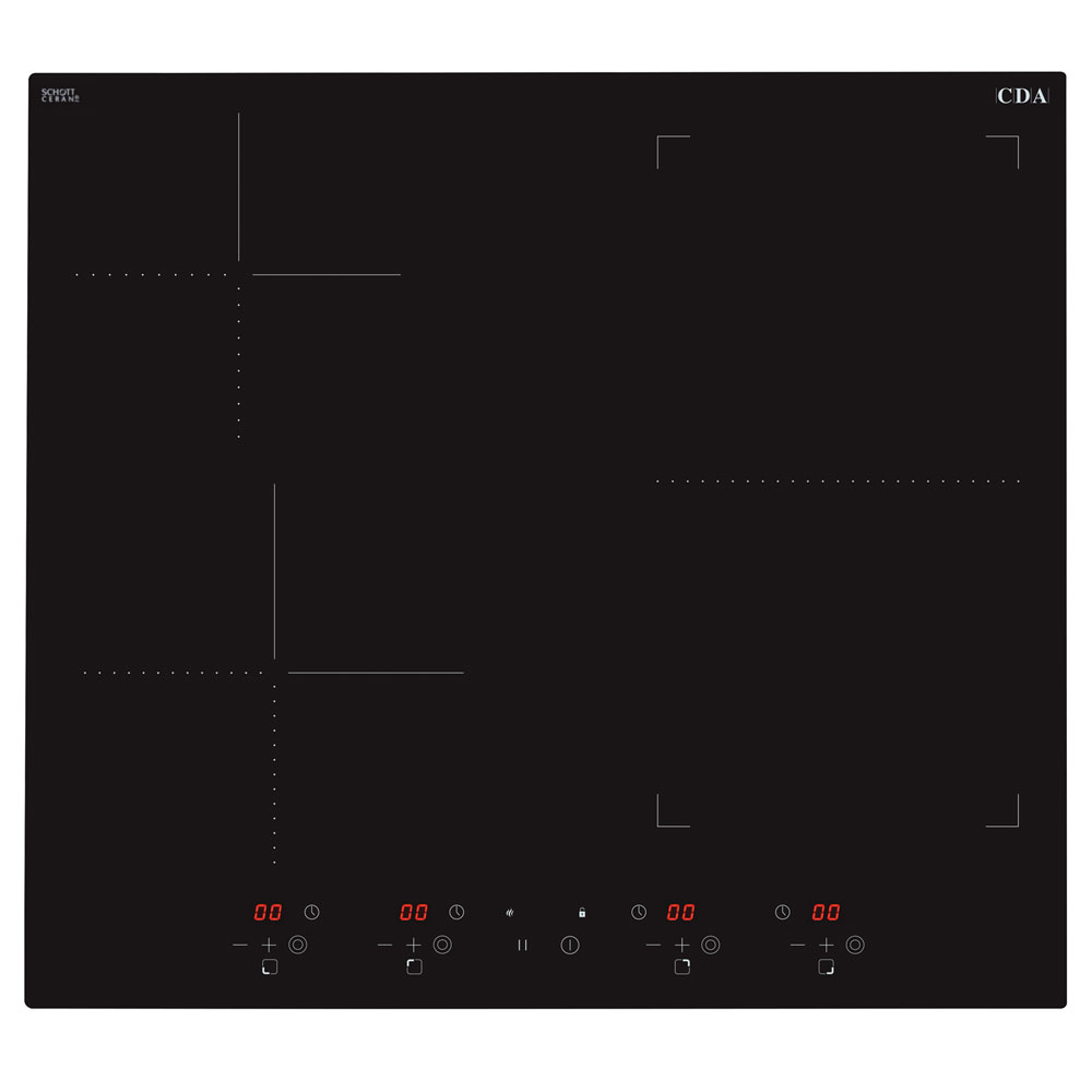 CDA HN6732FR 58cm 4 Zone Frameless Induction Hob, Touch Control, Black Glass