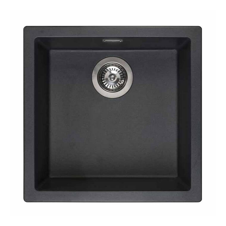 Reginox AMSTERDAM Black Single Bowl Inset or Undermount Granite Sink - 400mm Wide