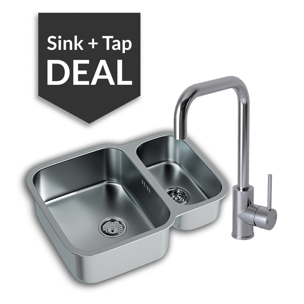 Stainless Steel 1.5 Bowl Undermount Sink & Edessa Chrome Tap Pack