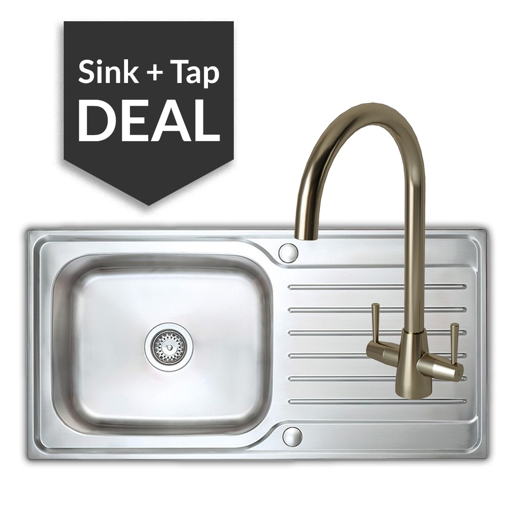 Premium Stainless Steel Large Single Bowl Sink & Cascade Brushed Steel Tap Pack