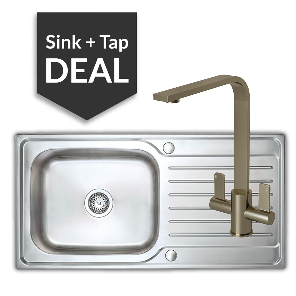 Premium Stainless Steel Large Single Bowl Sink & Mesa Brushed Steel Tap Pack