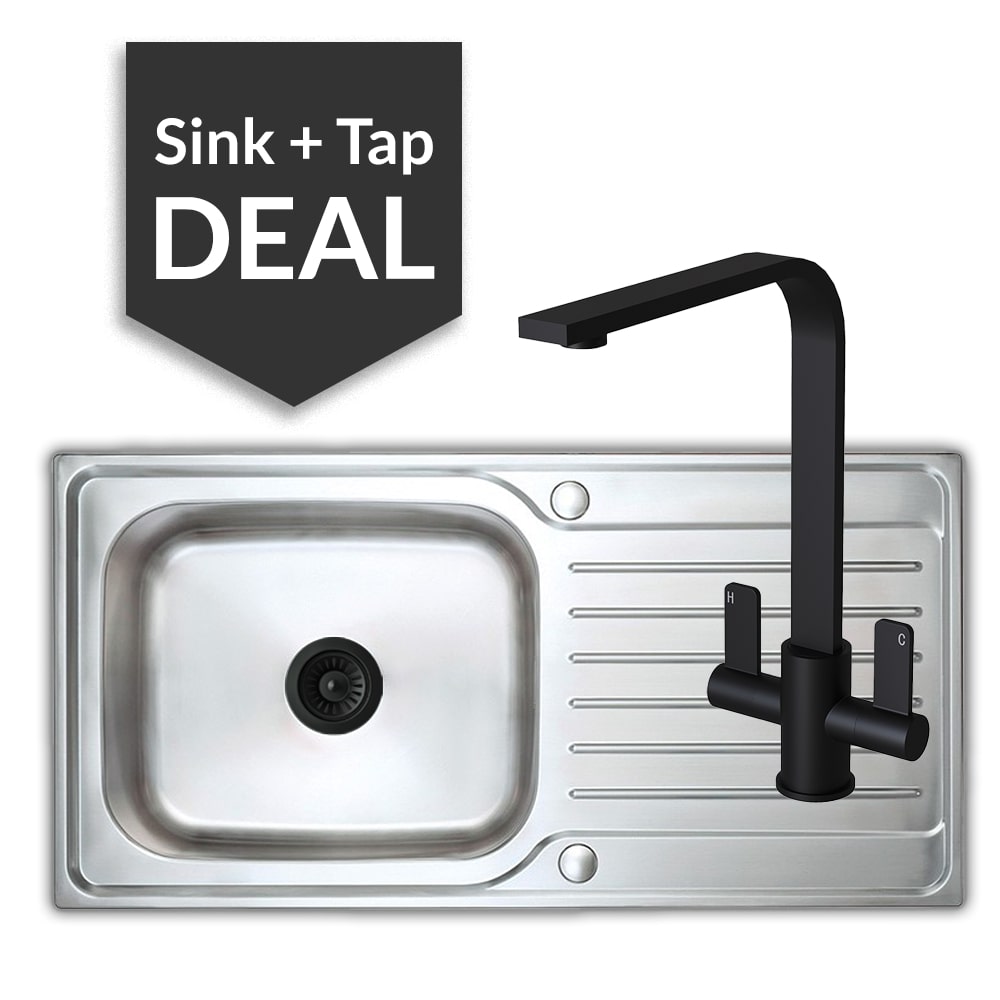 Premium Stainless Steel Large Single Bowl Sink & Mesa Matte Black Tap Pack