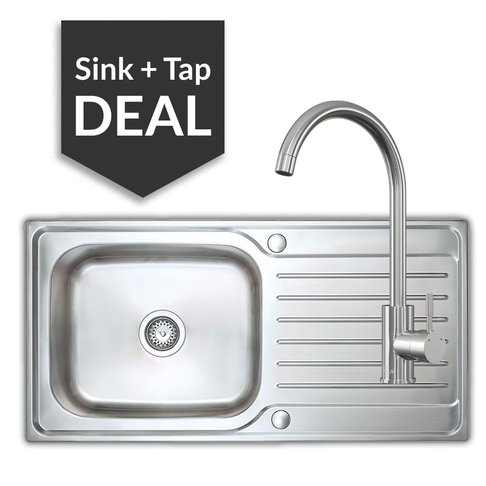 Premium Stainless Steel Large Single Bowl Sink & Varone Brushed Steel Tap Pack