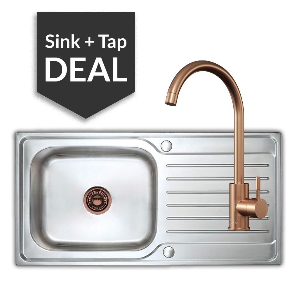 Premium Stainless Steel Large Single Bowl Sink & Varone Copper Tap Pack