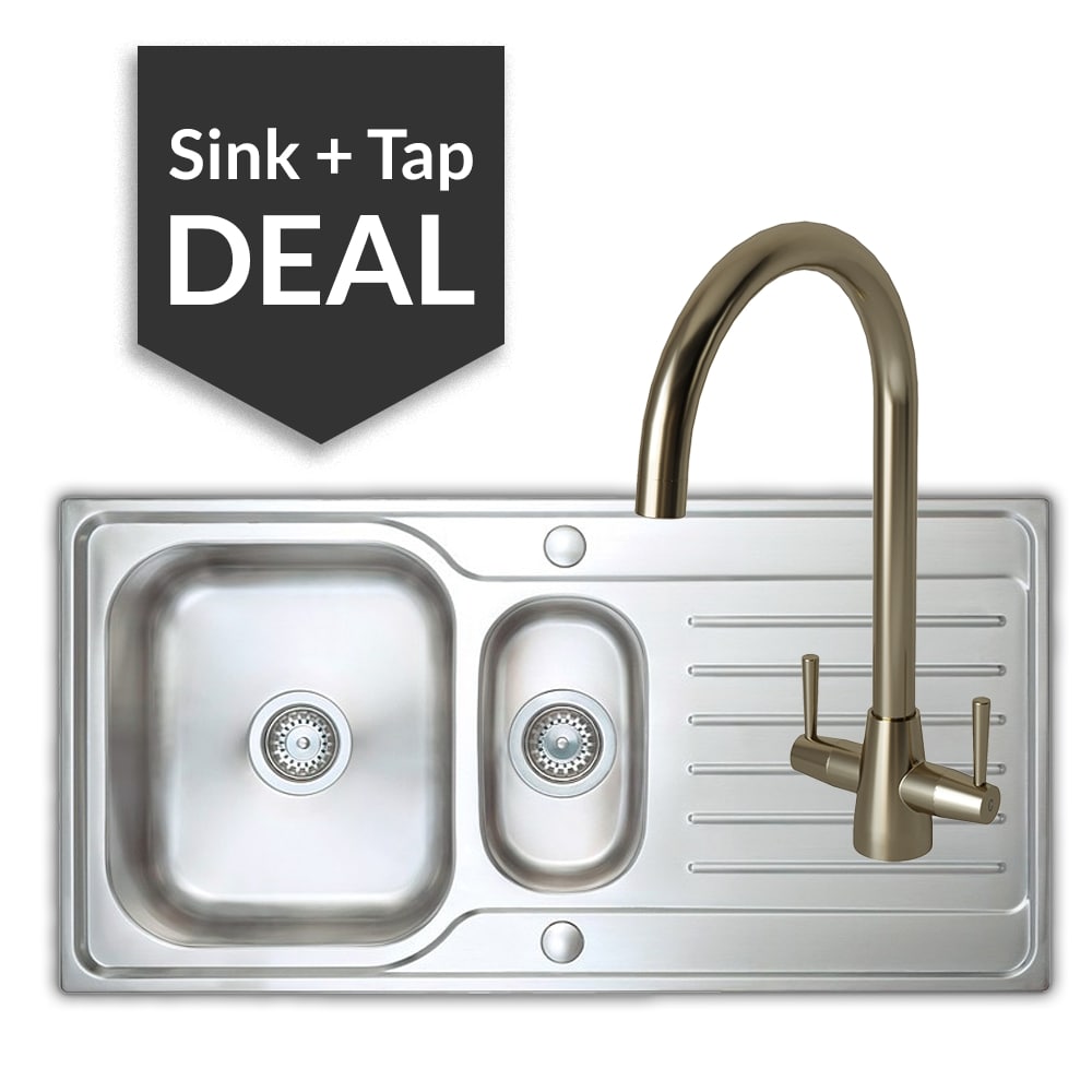 Premium Stainless Steel 1.5 Bowl Sink & Cascade Brushed Steel Tap Pack